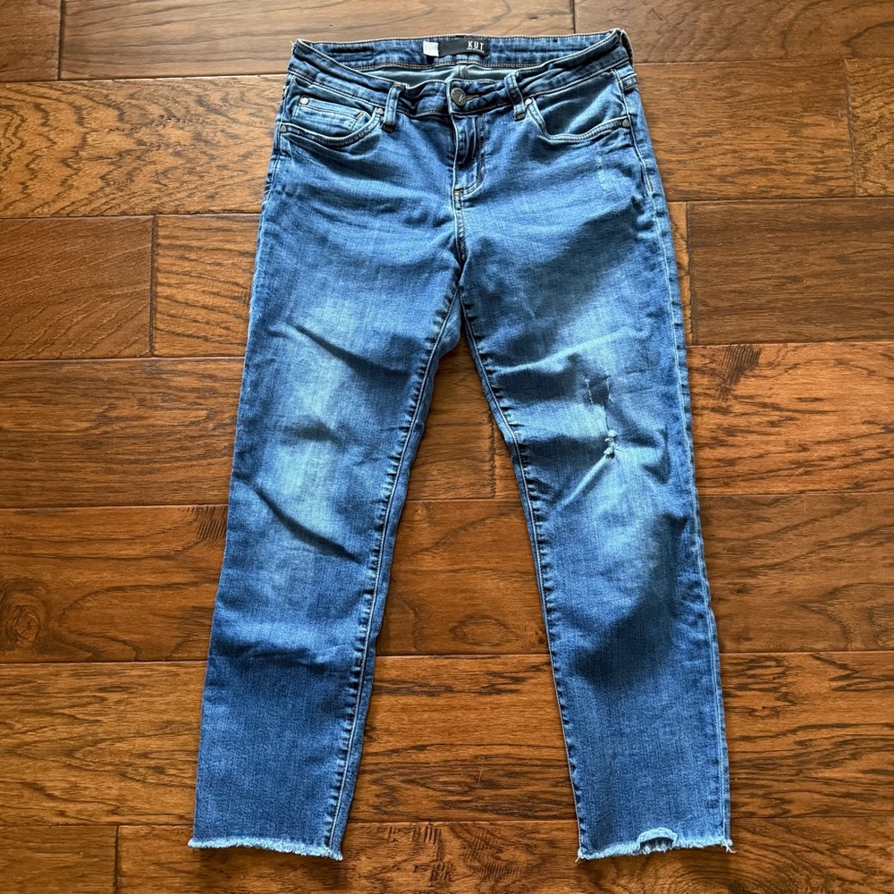 KUT Catherine Distressed‎ Mid-Rise Jeans | Size 8 | Blue Stretch Denim